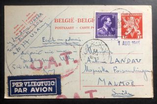 1945 Leuven Belgium Us Army Apo Stationery Postcard Cover To Malmo Sweden