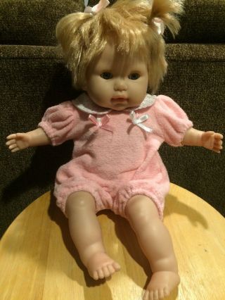 Berenguer 15 " Soft Cloth Vinyl Baby Doll Signed Blonde Hair Sleepy Eye Life Like