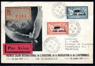 France,  1927,  Very Scarce Airmail Overprint Set On Airmail Exhibition Cover