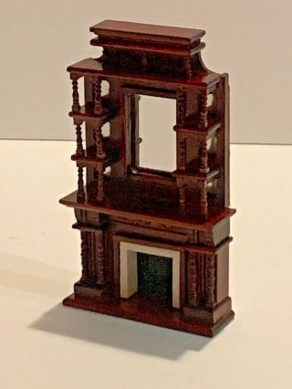 1:24 Scale Wooden Fireplace W Mantle,  Mirror,  Shelves Dollhouse Miniature 1/24th