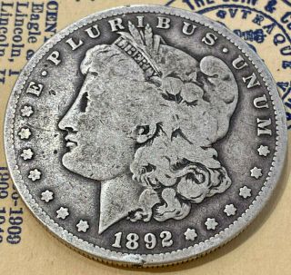 1892 - S $1 U.  S.  Morgan Silver Dollar Coin San Francisco (semi - Key Date)