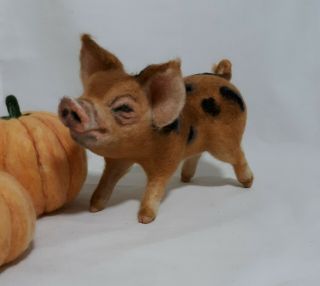 Ooak Needle Felted Spotted Brown Piggy Animal Wool Sculpture By Tatiana Trot