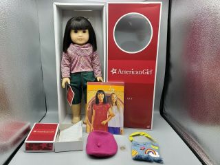 American Girl Ivy Ling 18 " Doll W/ Meet Outfit Earrings Book & Box,  Accessories