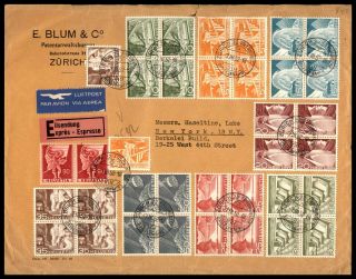 Mayfairstamps 1952 Switzerland Blocks Express Airmail To Us York Cover Wwc69