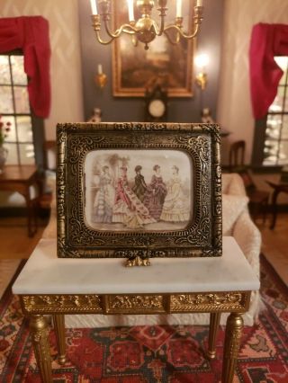 Dollhouse Miniature Artisan Leeds Victorian Ladies Print Gold Molded Frame