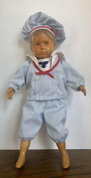 Unique Boy Doll In Sailor Suit.  Wood Like Head,  Face And Hands.