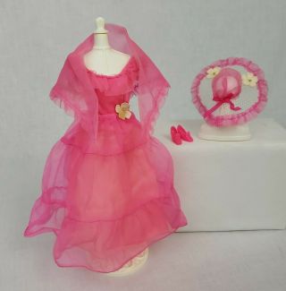 1975 Barbie Fashion Originals 7934 Pink Gown Shawl Floral Mesh Hat Shoes Vhtf
