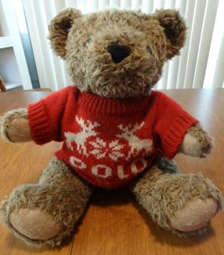 Ralph Lauren Polo Plush Stuffed Teddy Bear Wearing Red Sweater Reindeer 14 " 1998