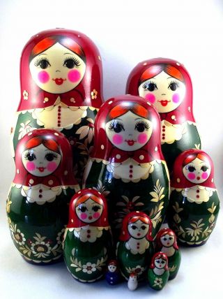 Nesting Dolls Russian Matryoshka Traditional Babushka Stacking Wooden Set 12