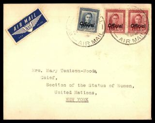 Zealand To United Nations 1950s Official Airmail Cover Section Of The Status