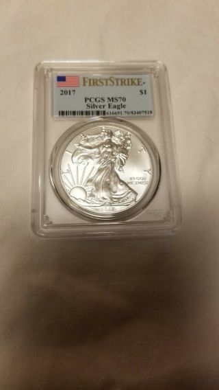 2017 Silver American Eagle Pcgs Ms70 Flag First Strike