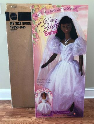 1994 Vintage Box My Size Bride Barbie African American Rare 3 Foot Wear Shar