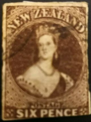 Zealand 1857 - 63,  6d Brown Chalon Head Fine