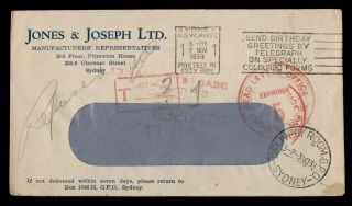Dr Who 1938 Australia Sydney Slogan Cancel Postage Due Dead Letter E87062