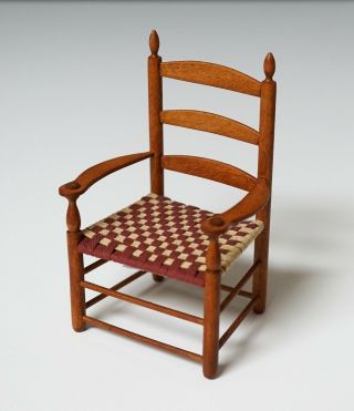 Dollhouse Miniature Furniture Shaker Chair Woven Seat Signed Guy Schwerdtfeger