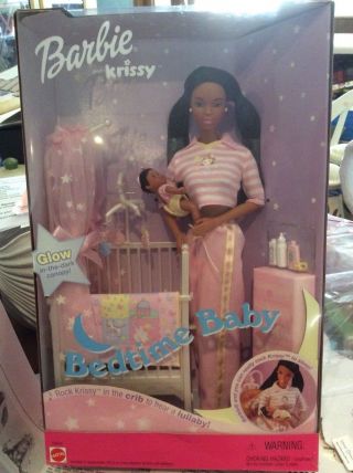 Barbie & Krissy - Bedtime Baby W/ Musical Crib Dark Hair Dated 2000