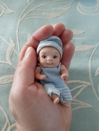 " Tiny Boy " Mini 3 " Polymer Clay Art Baby Doll Sculpt Ooak By Ursula