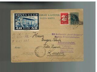 1930 Moscow Russia Ussr Graf Zeppelin Postcard Cover To Switzerland C 12