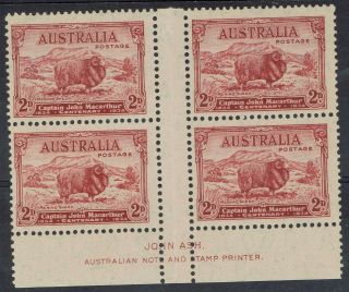 Australia 1934 Sheep Macarthur Centenary 2d Gutter Imprint Block Mnh