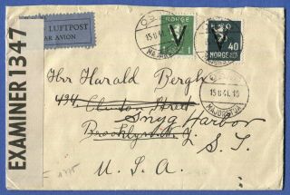 W798 - 1941 Norway Wwii Bermuda,  German Nazi Airmail Censored Cover,  Oslo Usa