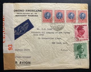 1940 Bucharest Romania Airmail Censored Cover To Standard Oil Co York Usa