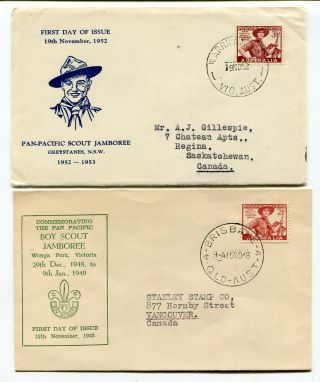 Australia 1948 / 1952 Boy Scout Jamboree - Two Different Cachet Fdc Covers