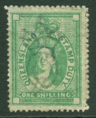 Sg F18 Queensland 1871 - 72.  1/ - Green.  Unmounted Cat £160