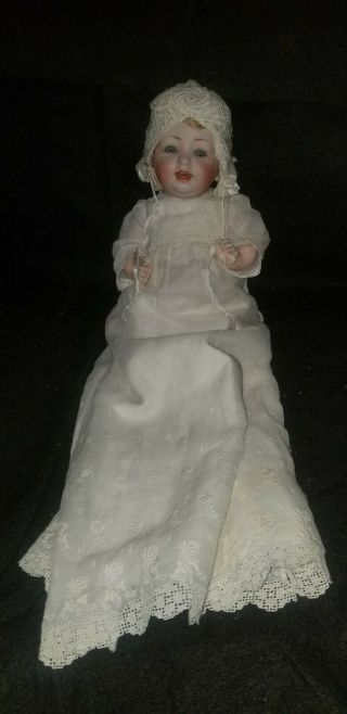 Antique German Bisque Baby Doll Hertel Schwab 152 Antique Doll Christening Dress