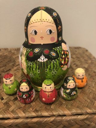 Russian Doll Set Matryoskha With 5 Children Hand Painted & Signed