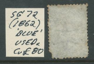 ZEALAND - 1862 QV CHALON 2d ' BLUE ' SG 72 CV £80 [6093] 2
