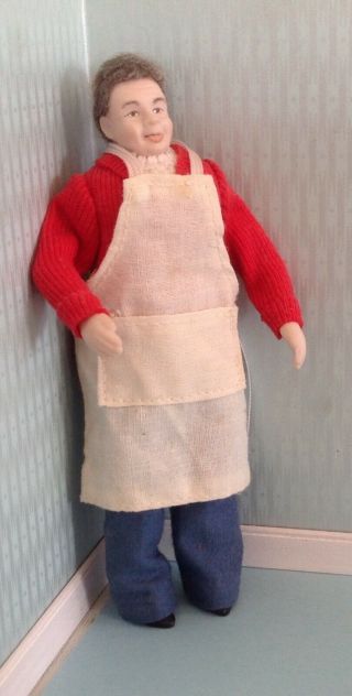 Handcrafted Porcelain Man Doll,  Dollhouse Miniature.  Ooak Grandfather 1:12 Scale