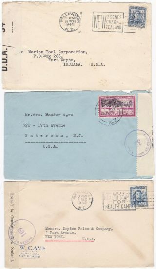 1940/4 3 X Ww2 Zealand Censor Labels On Covers To Usa United States