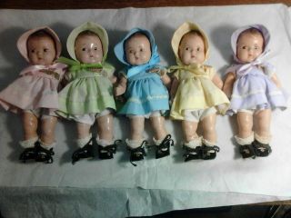 Madame Alexander Dionne Quintuplets Dolls With Clothes,  Shoes & Pins 1930s
