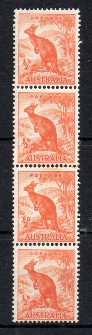 Australia 1/2d Roo Coil Join Strip Butterfly Flaw Ws14958