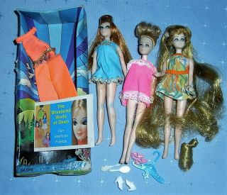 1970s Dawn Topper Dolls (x3) - Glori Head To Toe Dawn Denise Box Clothes Plus