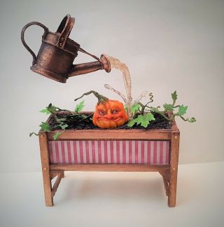 Dollhouse Miniature Magical Watering Can & Pumpkin Miriam Kallies Witch 1/12th