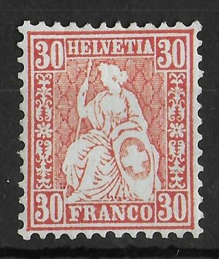 Switzerland 1862 - 1881 Lh 30 C Brownish Red Michel 25b Cv €1600 Signed