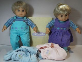 American Girl Bitty Twins Baby Dolls 2003 Blonde Boy Girl Sleepers & Play Outfit
