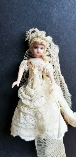 1/2 " Scale Porcelain Lady Dollhouse Doll In Wedding Dres Cathy Hansen