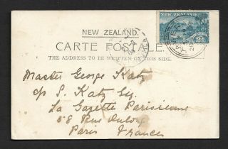 1904 Post Card From Zealand To France With 2 1/2d Lake Wakatipu.