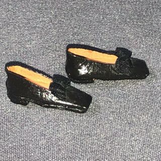 Vintage The Dolls ' Cobbler Artist Made Miniature Black Square Toe Shoes w/ Bows 2