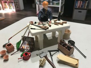 Miniature Dollhouse Furniture Wood Workshop Workbench & Accessories & Caco