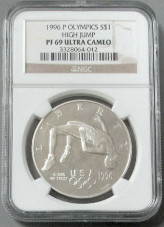 1996 P Olympics High Jump Commemorative Proof Silver $1 Dollar Ngc Pf 69