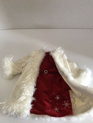 American Girl Red Velvet Dress With Snowflakes & White Suede Coat 2003 Retired