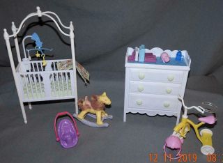 Barbie Doll Happy Family Midge Play All Day Green Nursery Baby Furniture Crib,