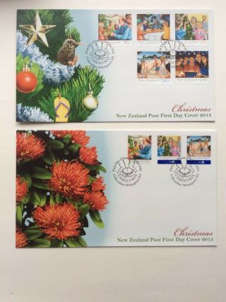 Zealand 2013 Fdcs Christmas (2 Covers) Normal & Self - Adhesive Versions.