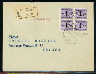 Italy Postal History Lot 2 1944 Reg 50c Segnatasse Voghera - Novara Caffaz $$$$