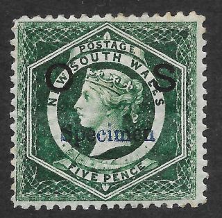 South Wales 1885 5d Blue - Green Official With Specimen Overprint Sg O29as