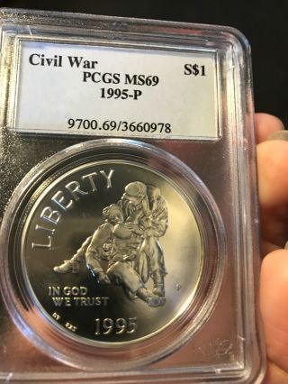 1995 - P $1 1 Oz American Silver Civil War Dollar Pcgs Ms 69 S154
