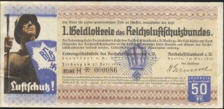 Germany Nazi Era Lottery Ticket Rlb Air Defense 1935